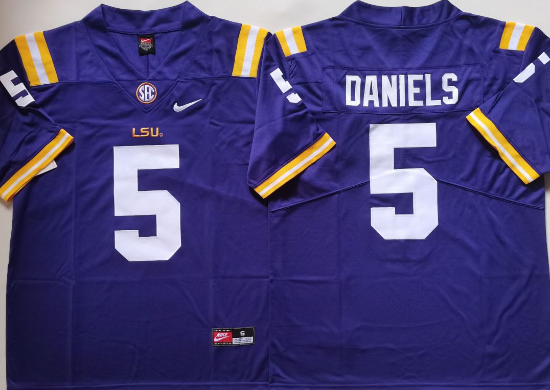 Men LSU Tigers #5 Daniels Purple Nike 2025 NCAA Jersey
